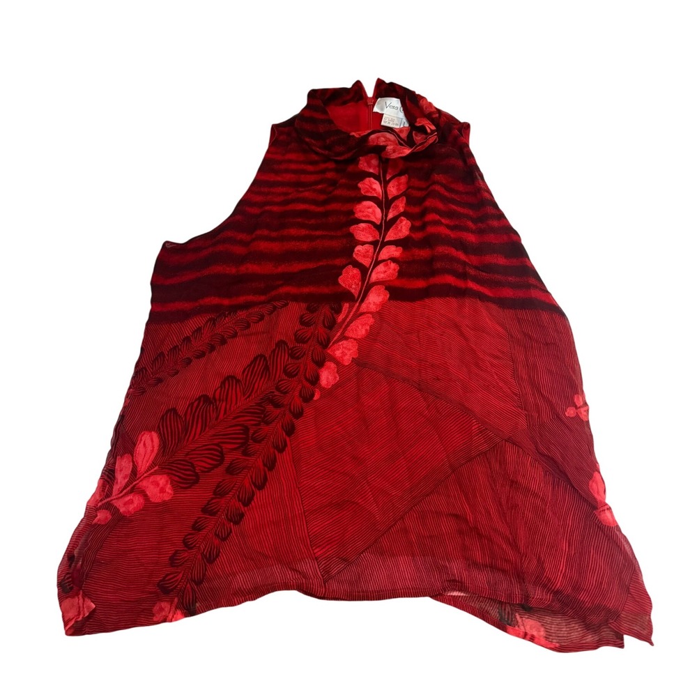 Vera Cristina Red Silk Abstract Floral Print Sleeveless Top Size‎ L Sleeveless